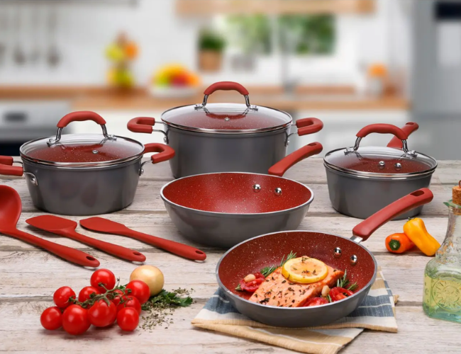 Jogo De Panelas Cerâmico Brinox - 8 Peças - Indução Cor Vermelho E Cinza